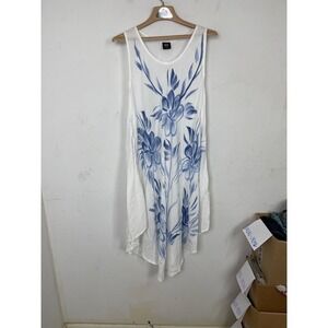 Seven Islands New York Blue Floral Rayon Sharkbite Hem Tank Dress Womens Small